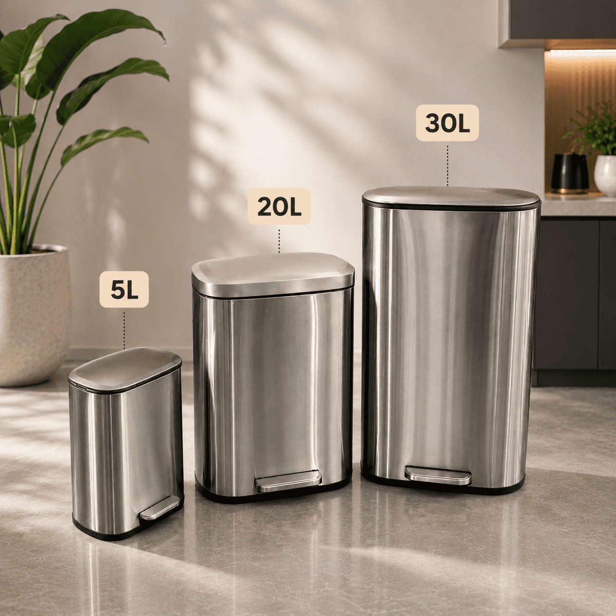 Stainless Steel Soft-Close Pedal Dust Bin - 5L, 20L & 30L Kenya