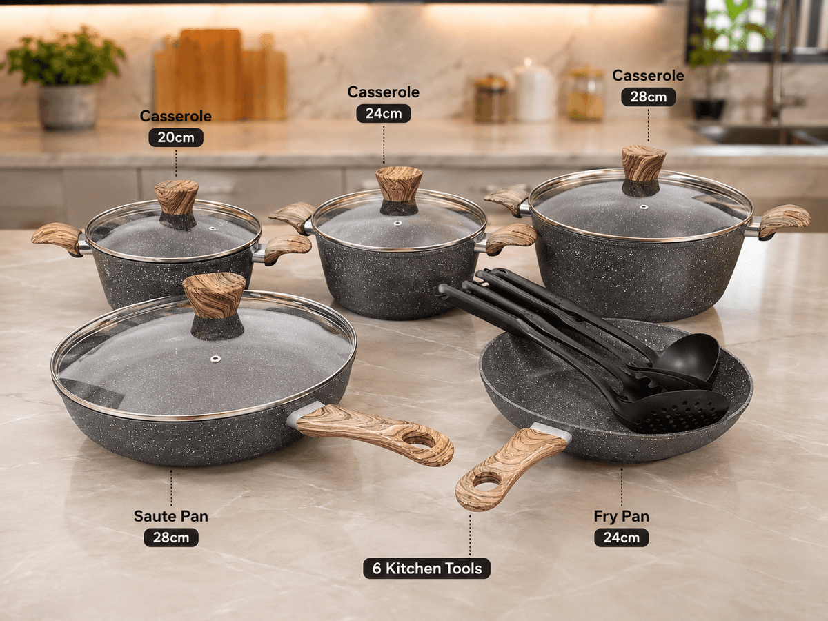 16pc Non Stick Granite Finish Cookware Set + Spatula & Spoons Kenya